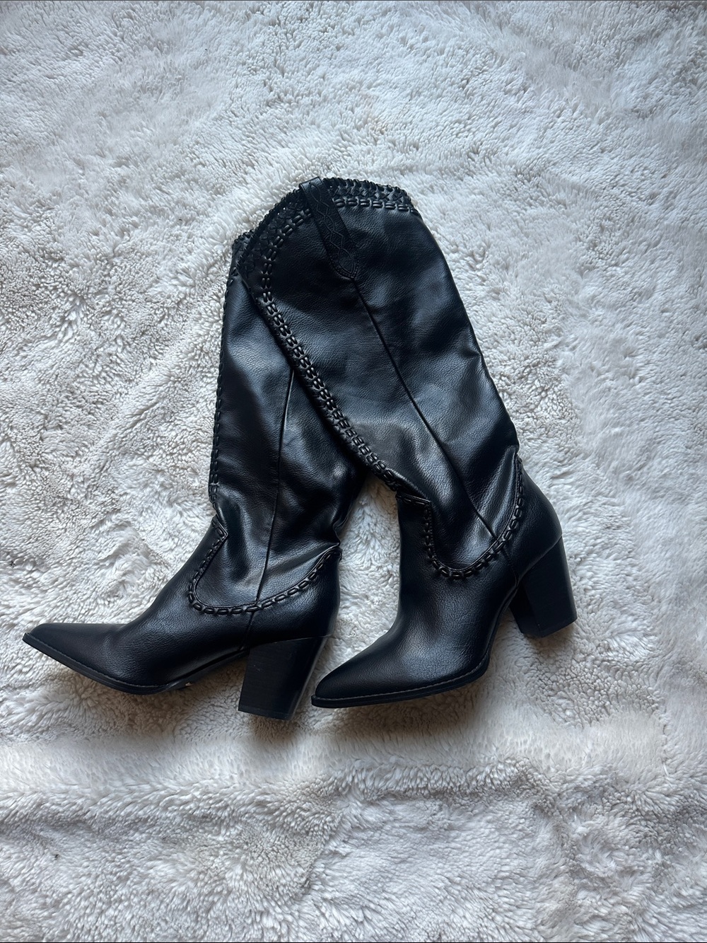 Billini Finley Black Knee High Heeled Boots | Faux Leather Size 9